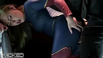 Superheroine's seductive cowgirl ride on giant cock