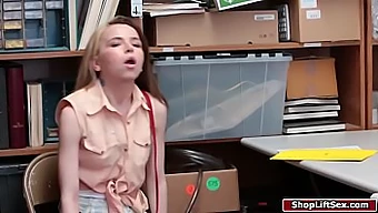 Young Blonde Teenager With Small Breasts Gets Caught Shoplifting And Has Sex With Security Guard