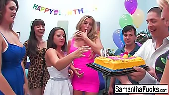 Samantha's explicit birthday bash with an unbridled group session