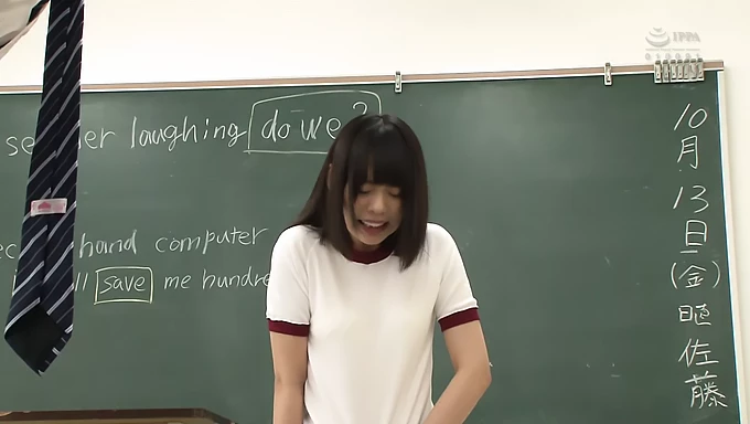 Steamy Japanese encounter in a classroom with shaky legs and foot fetish