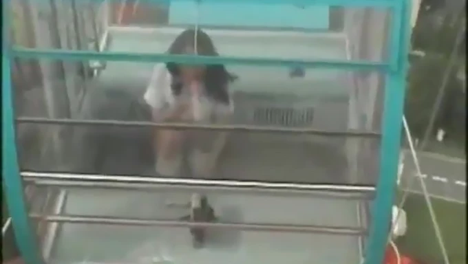 Japanese amateur girl reveals her body and pleasures herself with a toy on a Ferris wheel