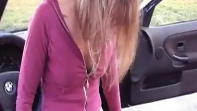 Homemade video of girl getting off on car gearstick